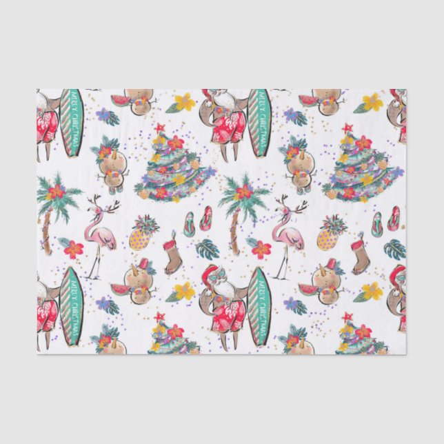 Seda Papel Tecido de Natal sobre Férias Tropicais (Frente )