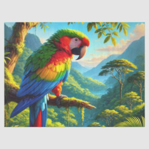 Seda Papel Tecido de Papagaio Arara da Floresta Tropica