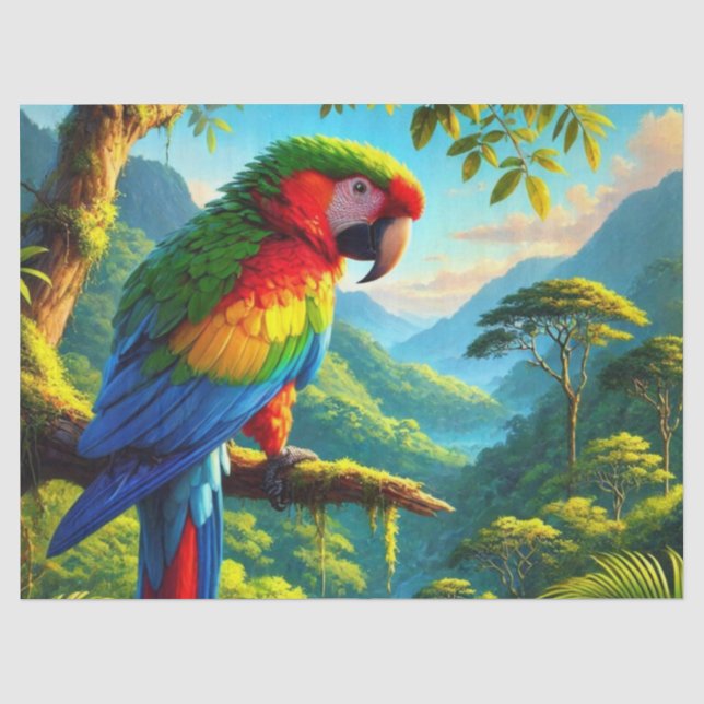 Seda Papel Tecido de Papagaio Arara da Floresta Tropica (Frente )