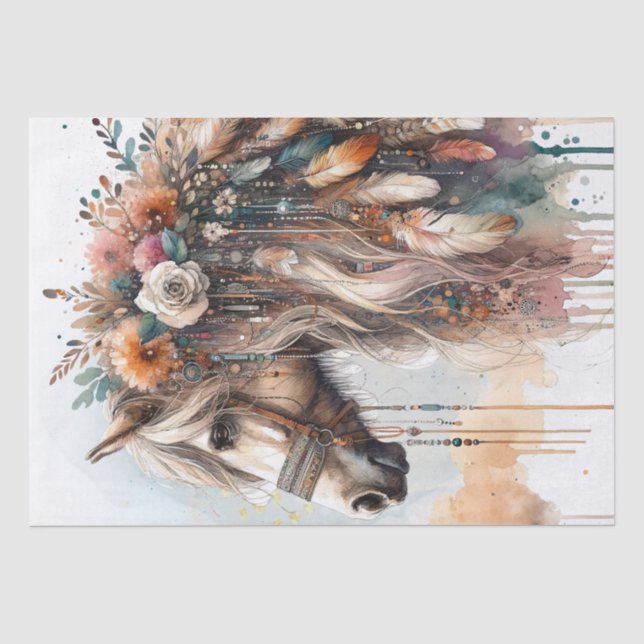 Seda Papel Tecido de Pena Floral de Boho Watercolor (Frente )