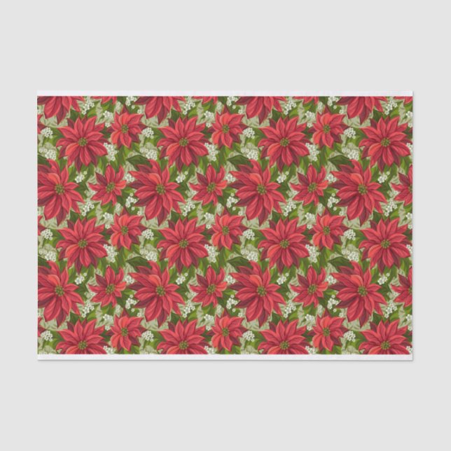 Seda Papel Tecido de Poinsettia Vermelha Feriado (Frente )