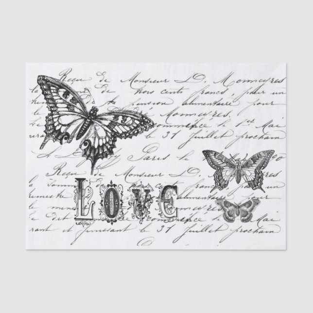 Seda Papel Tecido de Script de Borboleta (Frente )