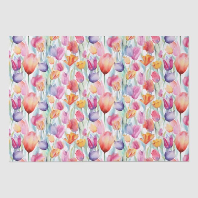 Seda Papel Tecido de Tulipa de Aquarela de Verão (Frente )