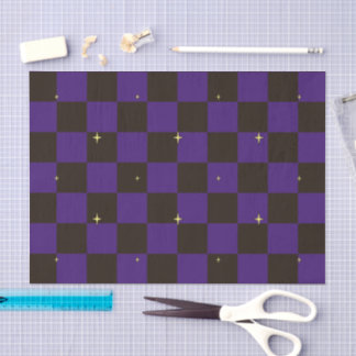 Seda Papel Tecido de Xadrez Roxo de Halloween com Estre