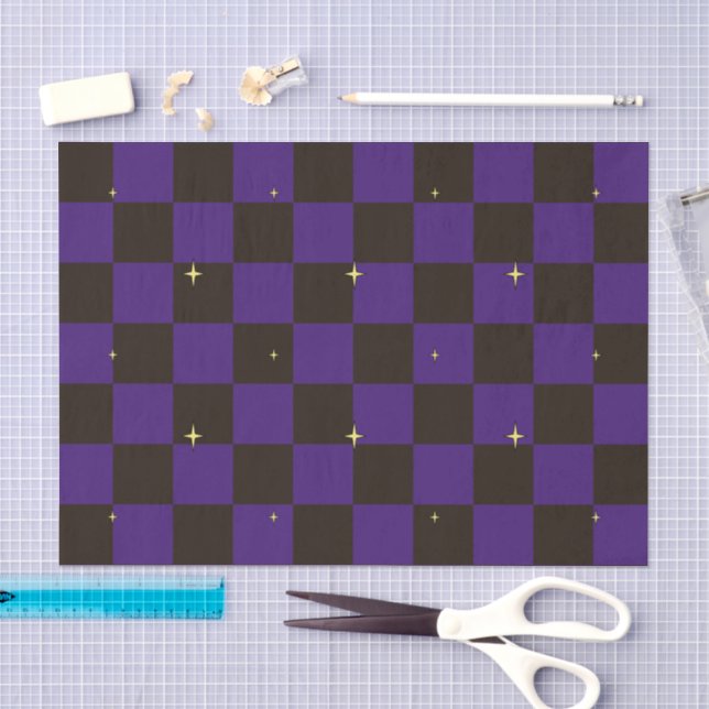 Seda Papel Tecido de Xadrez Roxo de Halloween com Estre (Arte )