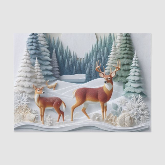 Seda Papel Tecido Dimensional de Veado do Winter Wonder (Frente )