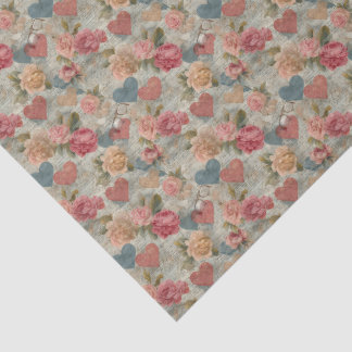 Seda Papel Tecido Flor de Rosa Vintage e Coração