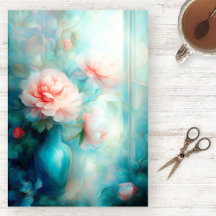 Papel Tecido Floral Cheio de Luz em Aquarela