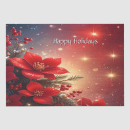 Seda Papel Tecido Floral de Natal Vermelho