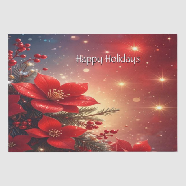 Seda Papel Tecido Floral de Natal Vermelho (Frente )