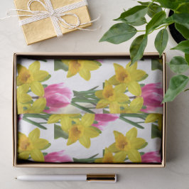 Seda Papel Tecido Floral de Primavera Narcisos e Tulipa