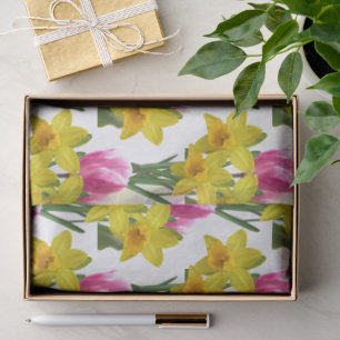 Seda Papel Tecido Floral de Primavera Narcisos e Tulipa