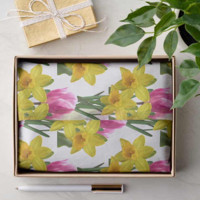 Seda Papel Tecido Floral de Primavera Narcisos e Tulipa (Presente)