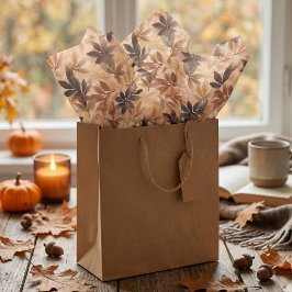 Seda Papel Tecido Folhas de Outono Bege Creme Marrom