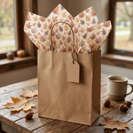 Seda Papel Tecido Folhas de Outono Laranja Queimado Dou