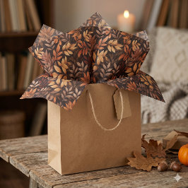 Seda Papel Tecido Folhas de Outono Marrom Dourado Rico