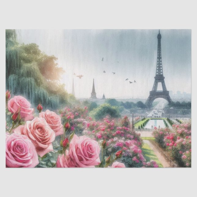 Seda Papel Tecido Jardim de Rosas Rosa Botânico Paris (Frente )