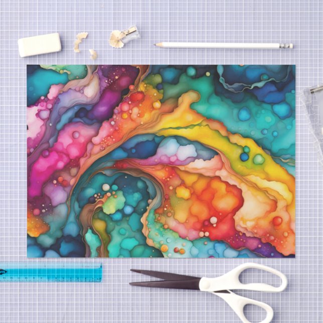 Seda Papel Tecido Ondas de Movimento de Aquarela Abstra (Arte )