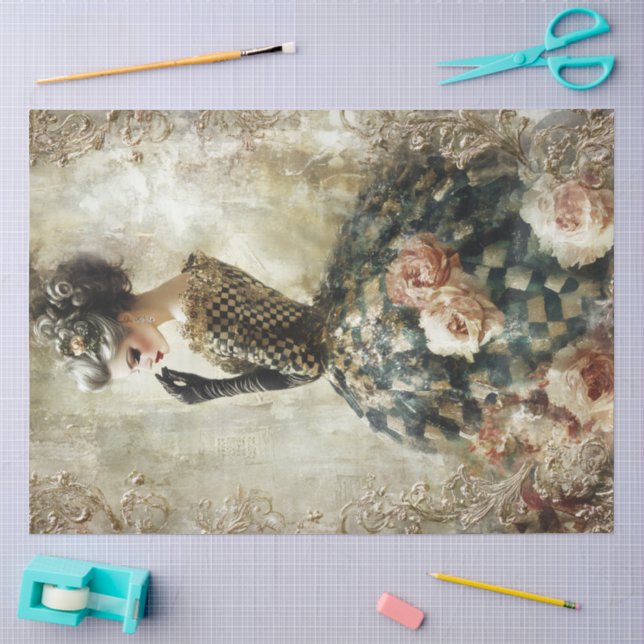 Seda Papel Tecido para Retrato de Primavera Preto e Bra (Arte )