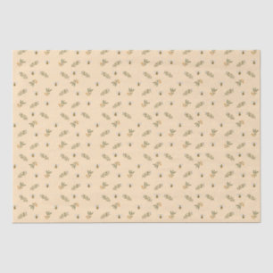 Seda Papel Tecido Pastel de Amêndoa com Verdura e Abelh