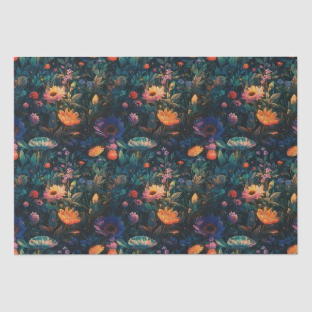 Seda Papel Tecido Secundário De Algodão Floral Escuro (Frente )