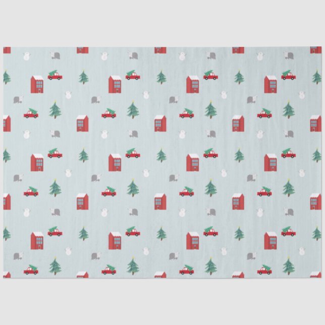 Seda Papel Tecido Vila de Inverno - Presente de Natal (Frente )