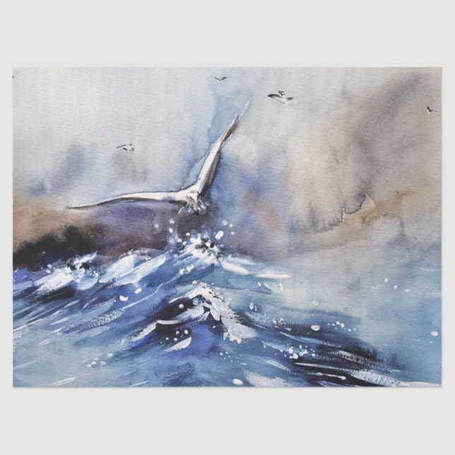 Seda Papel Tecidual de Decoupage do Oceano Seagull (Frente )