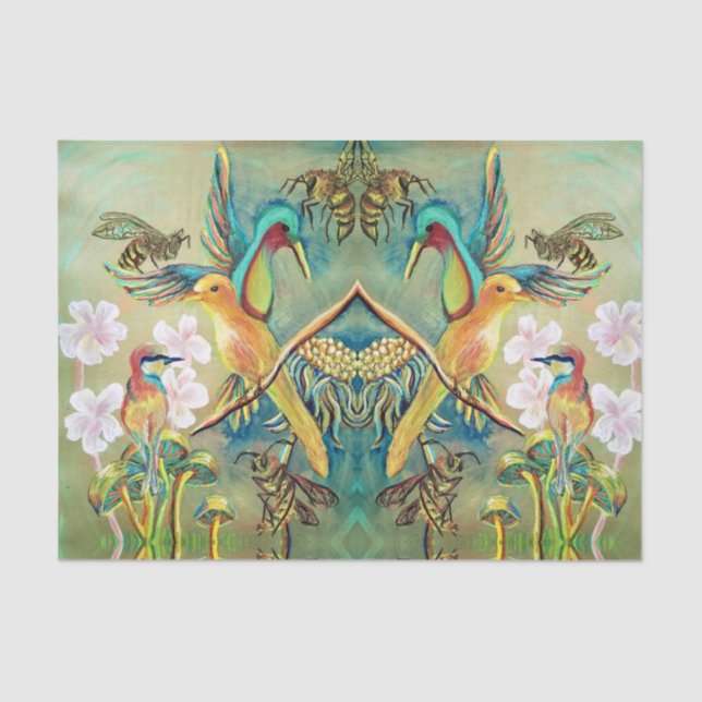 Seda papel tecidular de aves e abelhas (Frente )