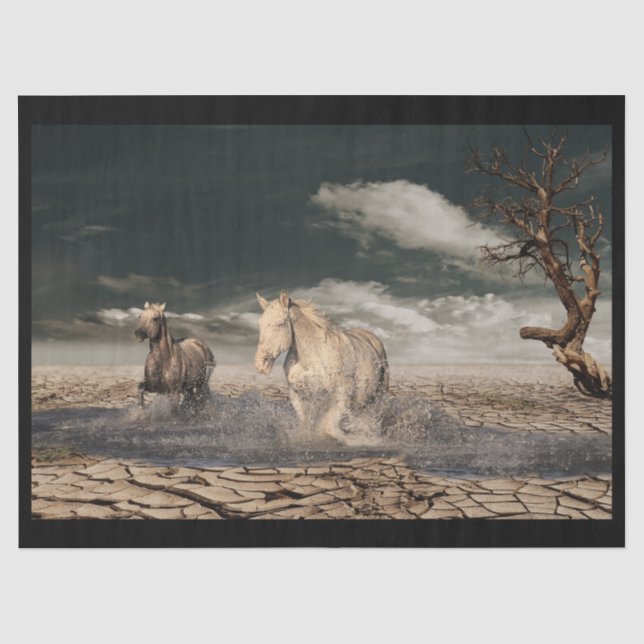 Seda papel tecidular de cavalos desertos (Frente )
