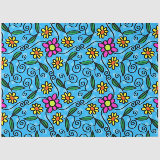 Seda papel tecidular flores de rabisco (Frente )