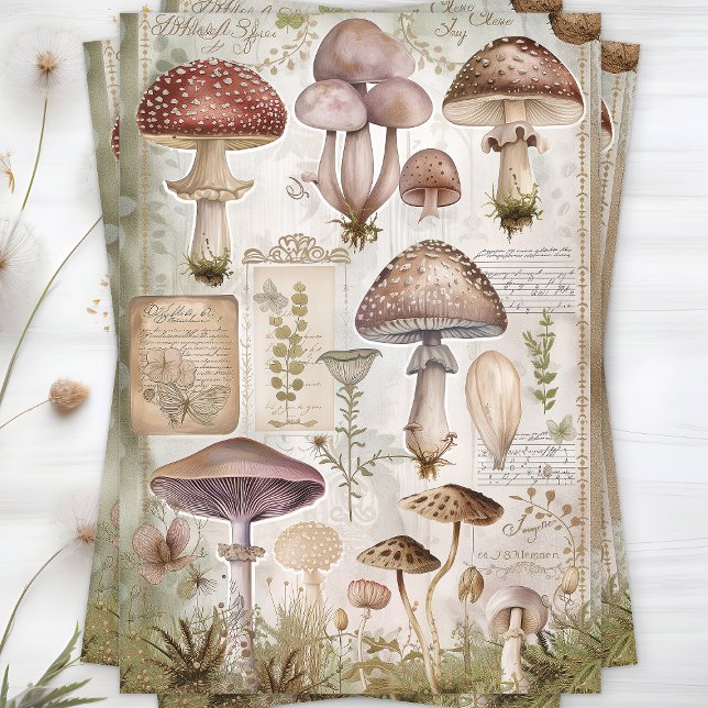 SEDA PAPEL TECNOLÓGICO DE DECOUPAÇÃO DE COGUMELOS SELVA (WILD MUSHROOMS DECOUPAGE TISSUE PAPER)