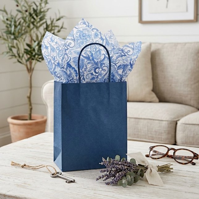 Seda Papel Tissue Artístico de Floral Paisley Azul Chic (Criador carregado)