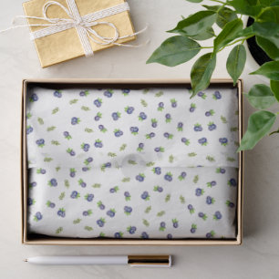 Seda Papel Tissue com Padrão Floral de Mirtilo em Aquar