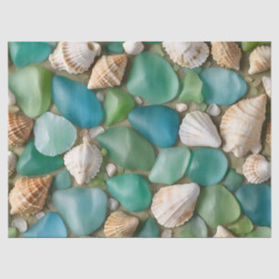 Seda Papel Tissue de Vidro Marinho Azul e Verde e Conch
