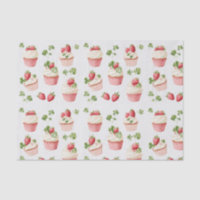 Papel Tissue Estampado com Cupcakes de Morango Ros