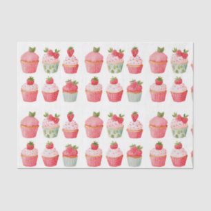 Seda Papel Tissue Estampado com Cupcakes de Morango Ros