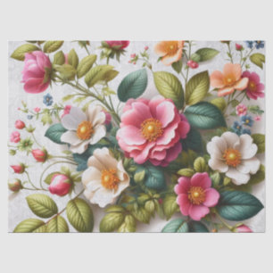Seda Papel Tissue Floral de Rosas Selvagens Rosa