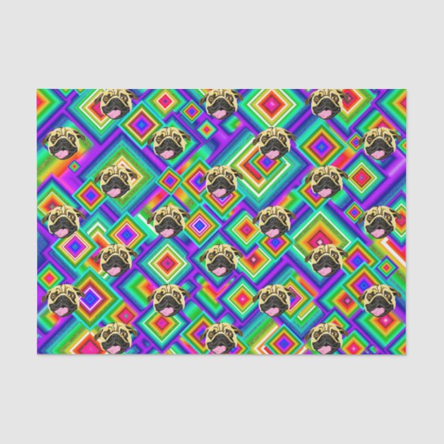 Seda Papel Tissues com Rosto de Cachorro Psicodélico (Frente )
