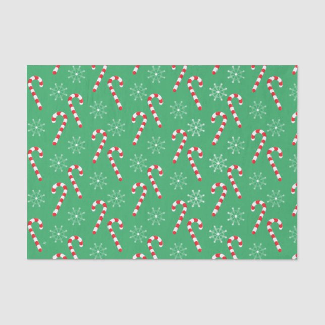 Seda Papel verde padrão de Natal com cana doce (Frente )