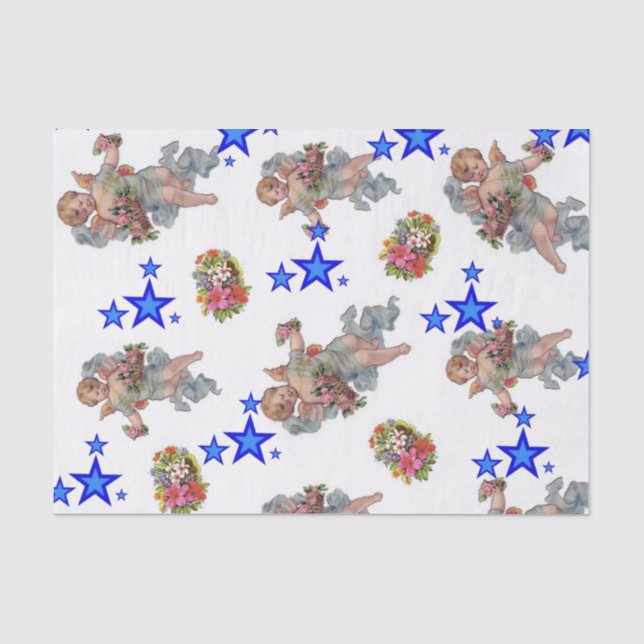 Seda Papelão de Papel Tecido - Estrelas Azuis (Frente )