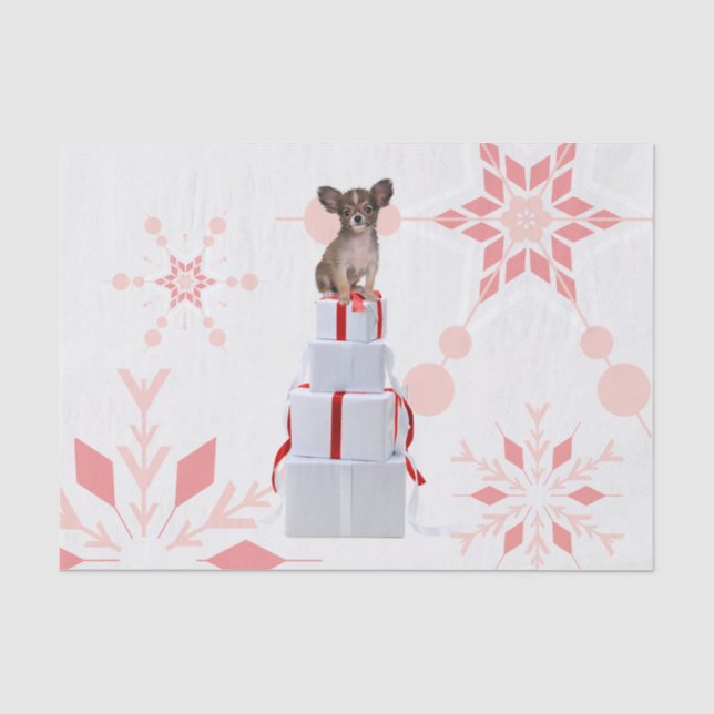 Seda Papillon Cão Vermelho Papel Tecido de Natal (Frente )