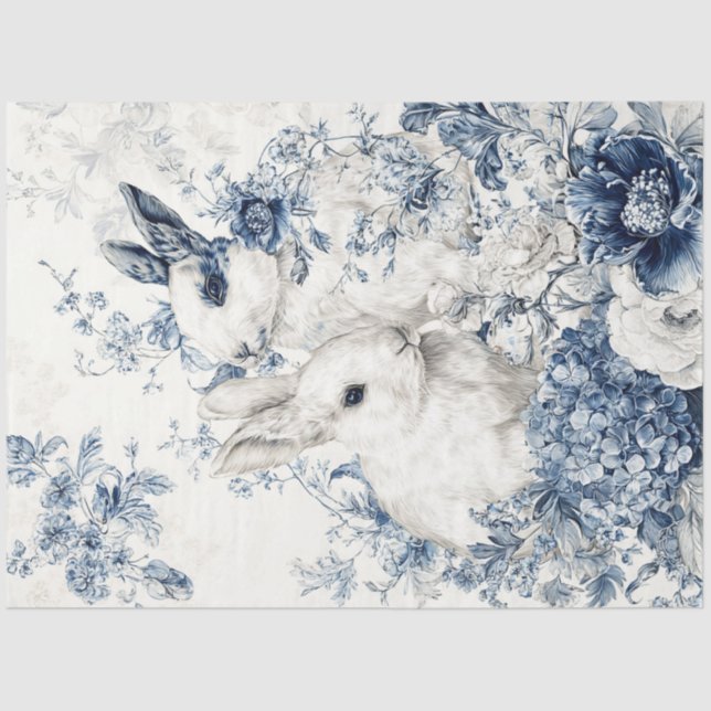 Seda Par de Coelhos de Porcelana em Papel Tecido (Frente )