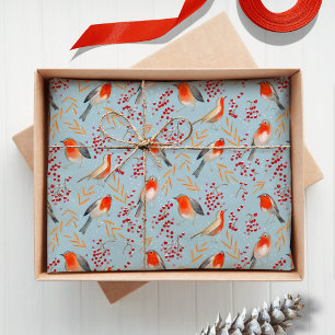 Seda Pássaro Fofo Papel de Presente de Natal com Robin 