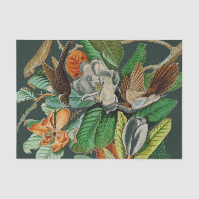 Seda Pássaros Florais Papel Tecido Dramático de Decoupa (Frente )