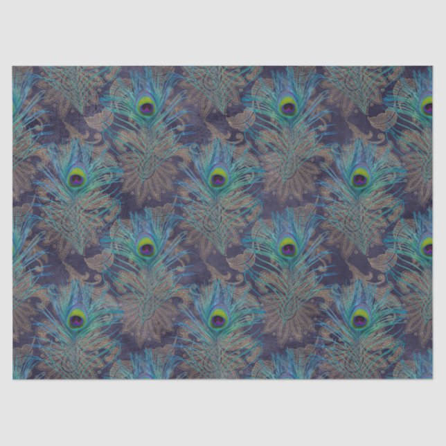 Seda Penas de Pavão em Papel Tecido de Decoupage Roxo (Frente )