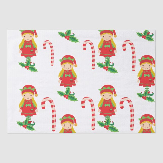 Seda Perde o Elf e o Candy Canes de Papel Tecido (Frente )
