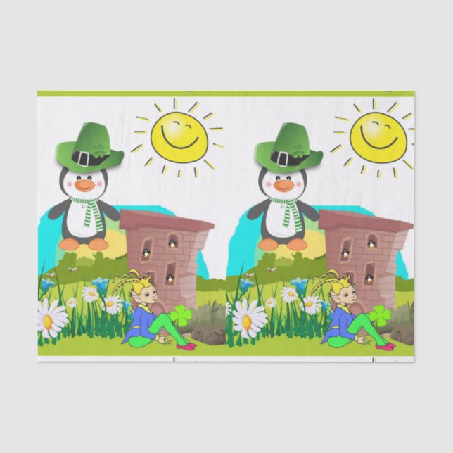 Seda Pinguim de Papel Tecido do Dia de São Patrício (Frente )