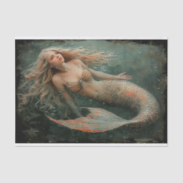 Seda Pintura a óleo de papel tecido de sereia (Frente )