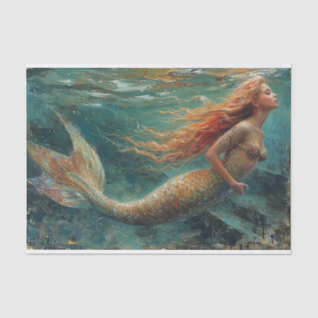 Seda Pintura a óleo de papel tecido de sereia (Frente )