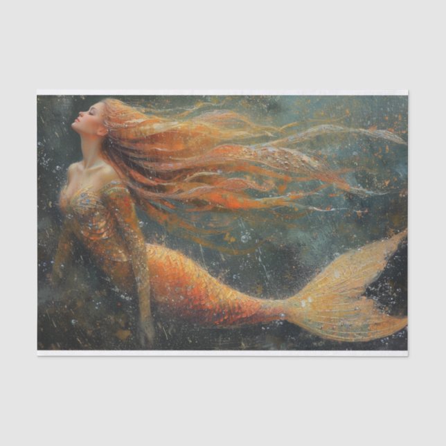 Seda Pintura a óleo de papel tecido de sereia (Frente )